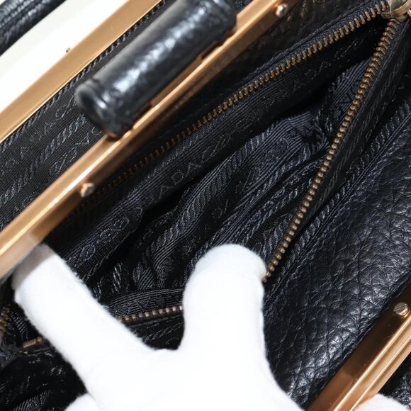 PRADA Gamaguchi Hand Bag Leather Black Gold Auth yk19666V - Picture 13 of 16